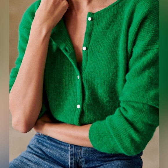 NWOT Sezane Gespard Bright Green Mohair Wool 
Cardigan Sweater - Picture 5 of 11